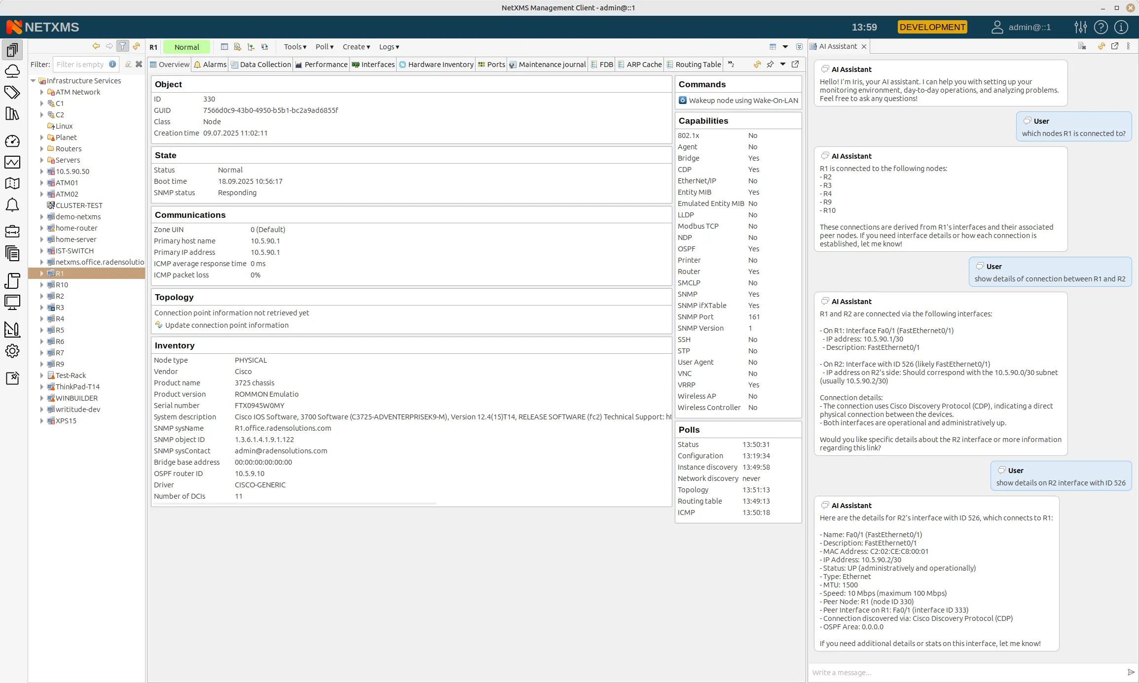 AI assistant's chat interface in NetXMS