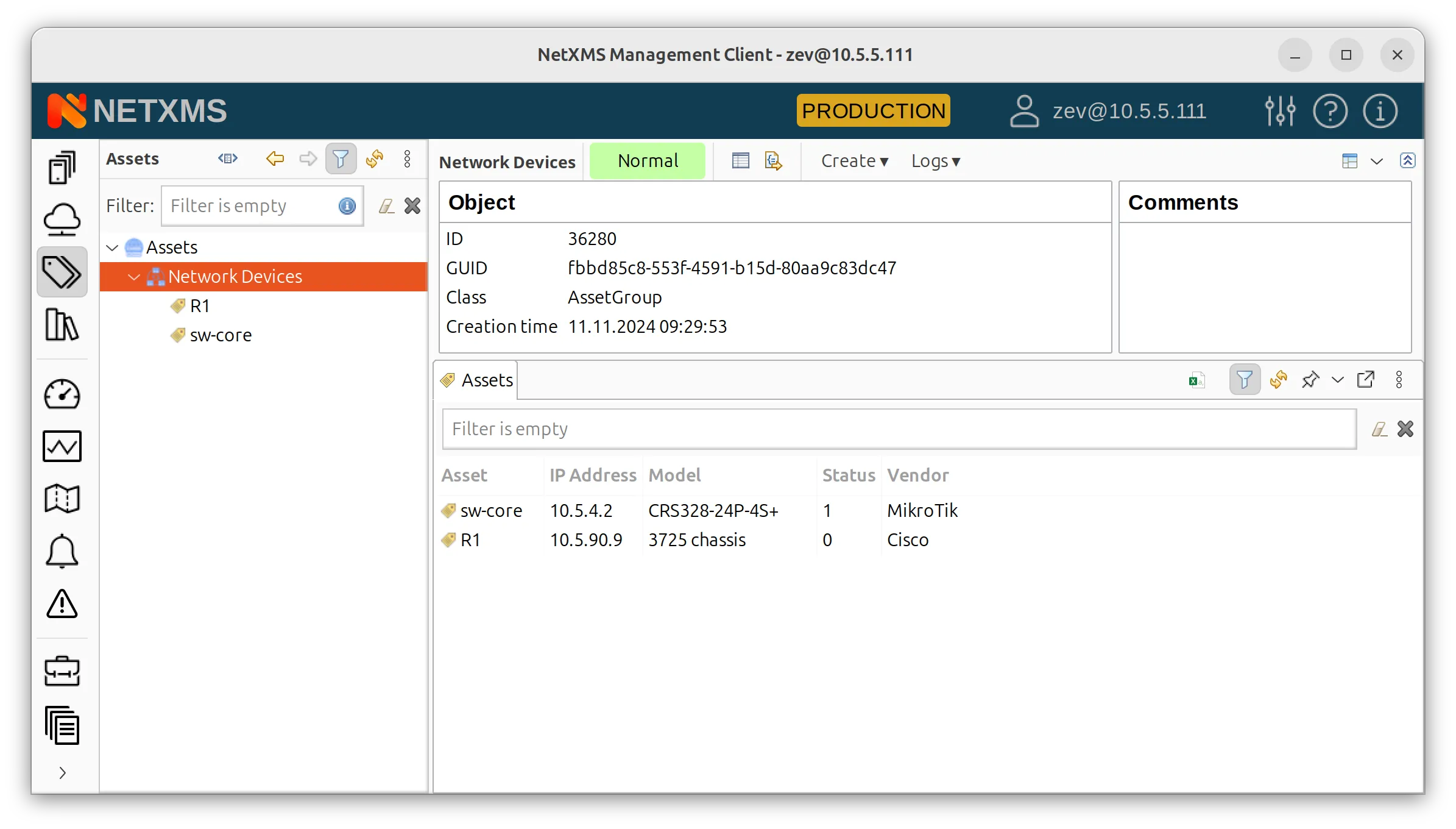 Asset Management perspective in NetXMS