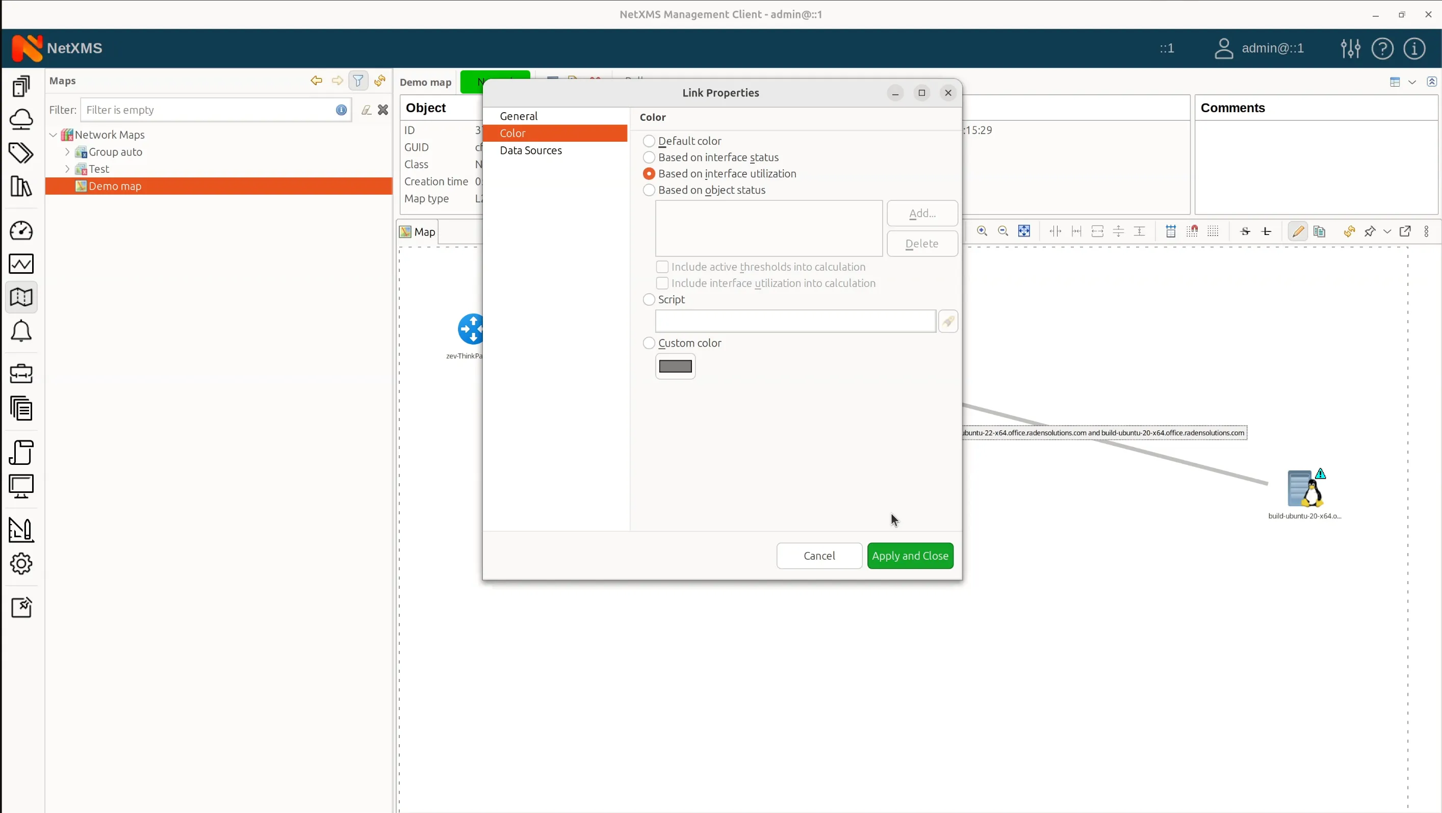 Adjusting colour-codes in the Link Properties menu