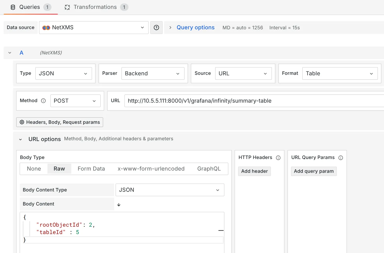 Configuration of the summary table using the Infinity Plugin