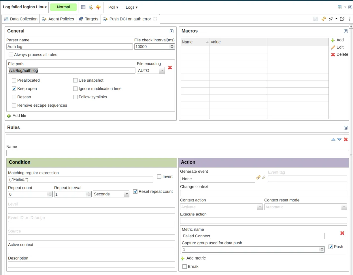 Logwatch configuration in NetXMS