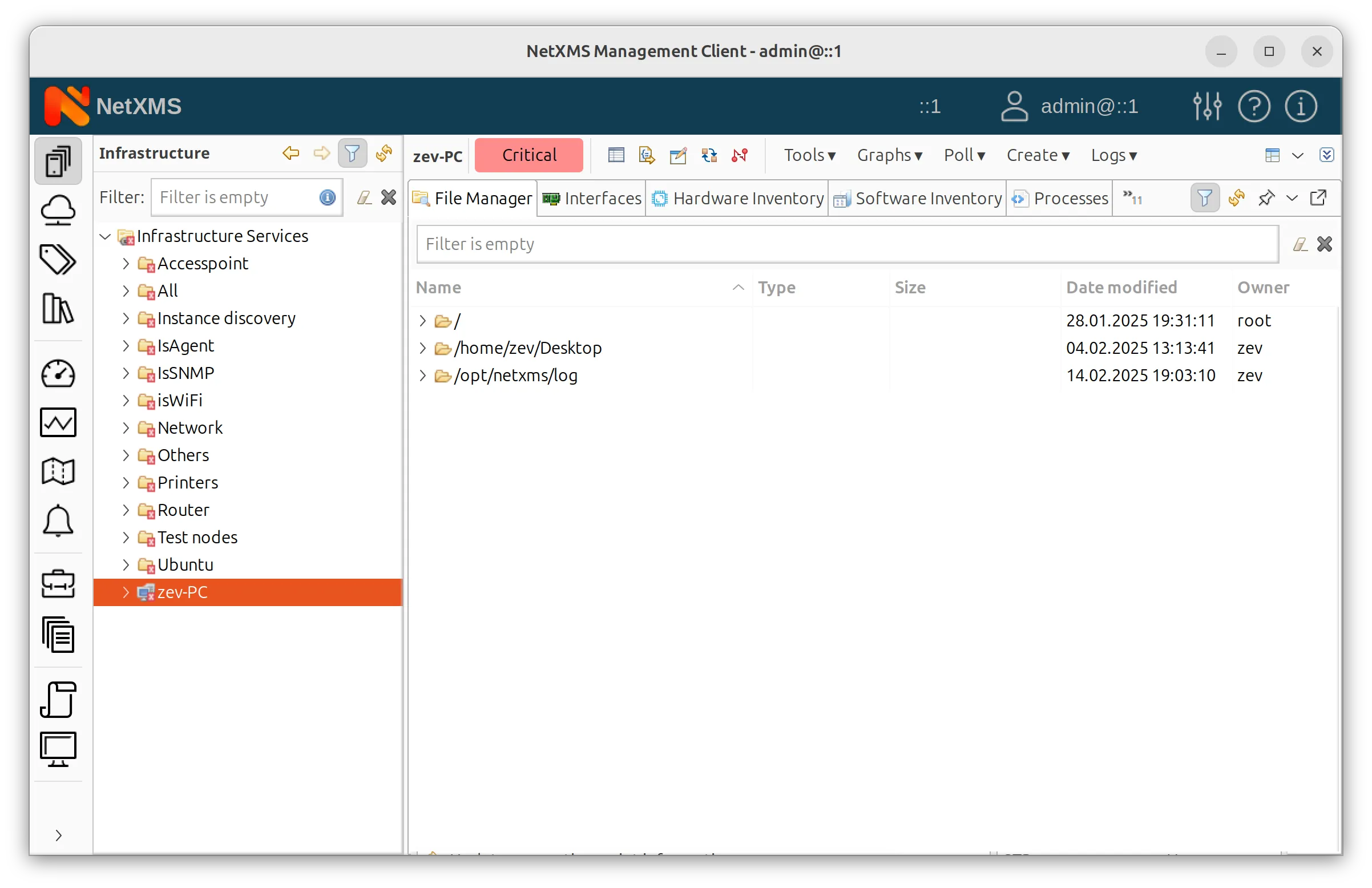 File Manager tab in NetXMS
