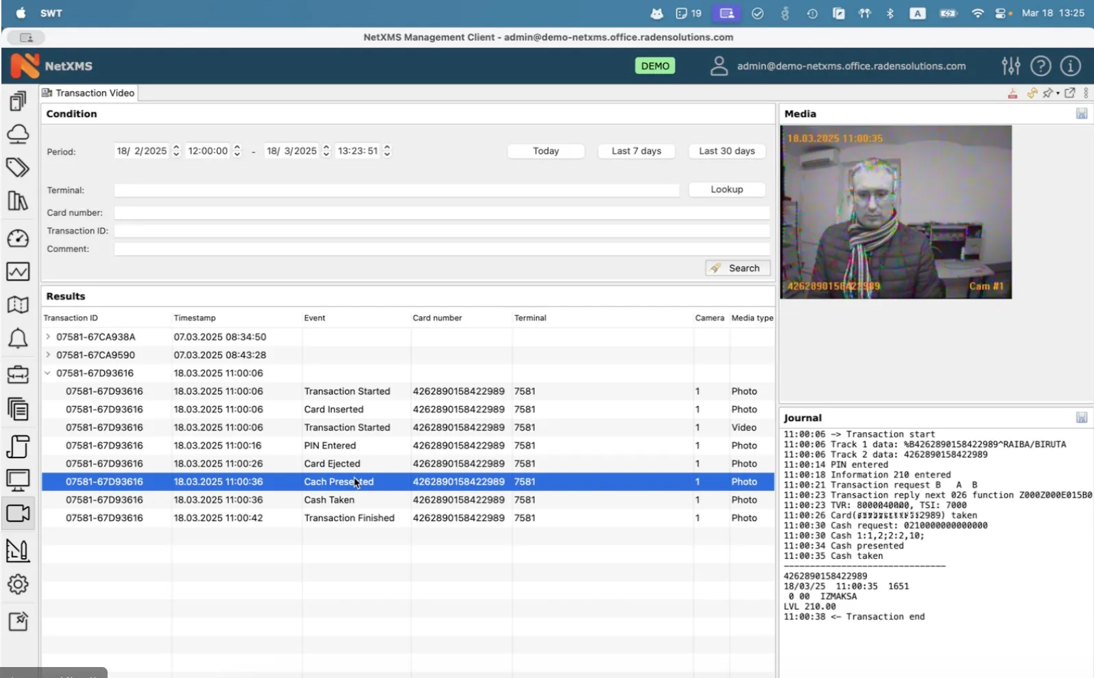 Transaction video surveillance view with masked cardholder data