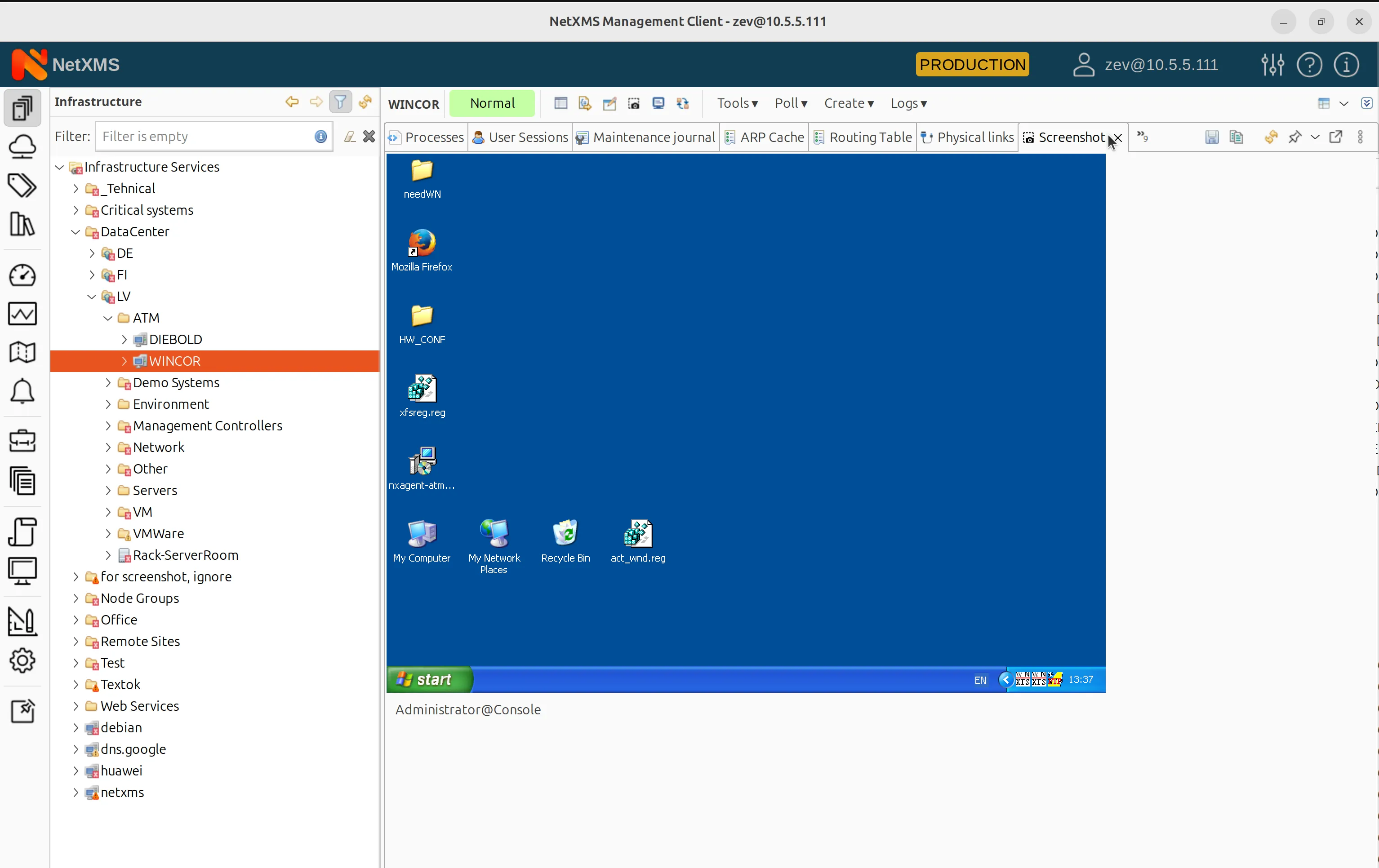 Screenshot captured from the active physical console session