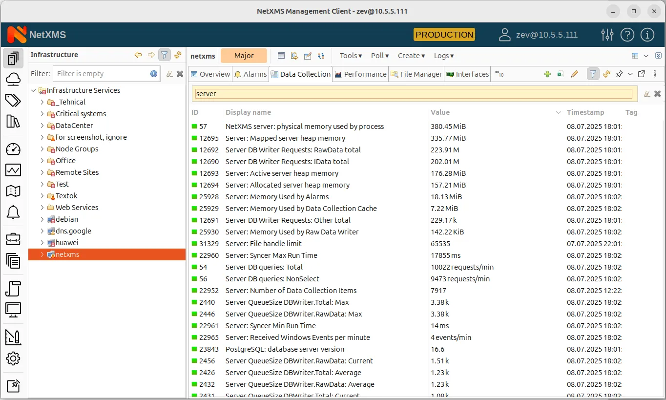 Self-monitoring metrics in NetXMS