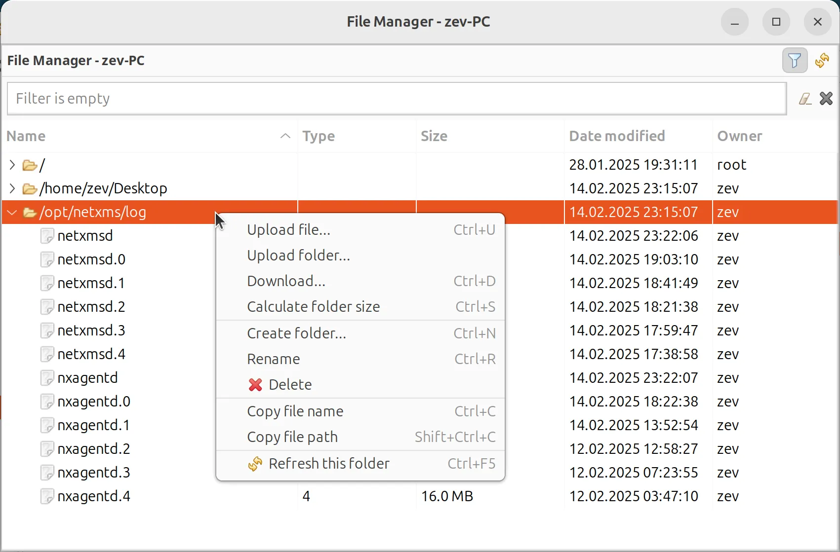 Actions that can be done on the folder level