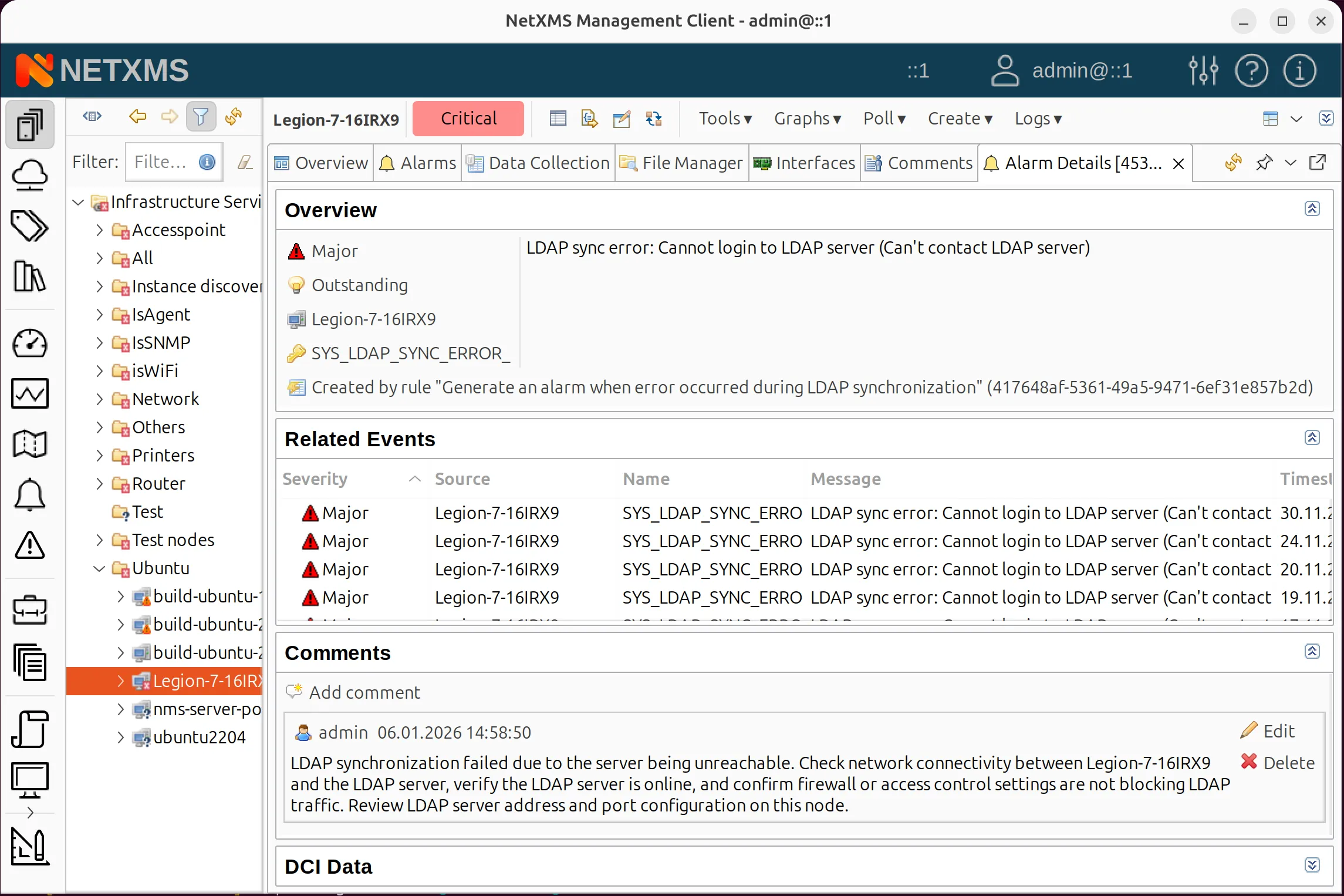 AI comment added to alarm history