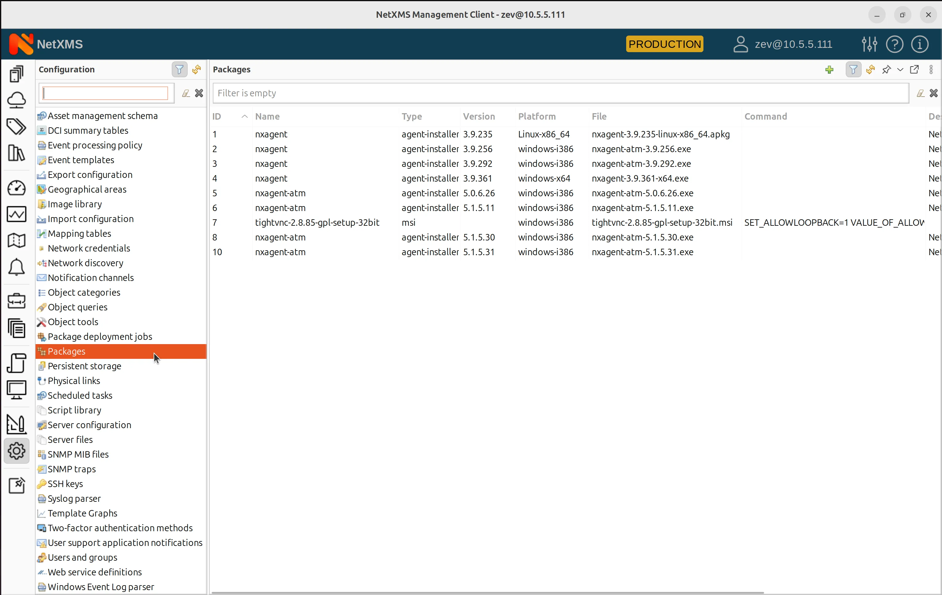 Package list in NetXMS
