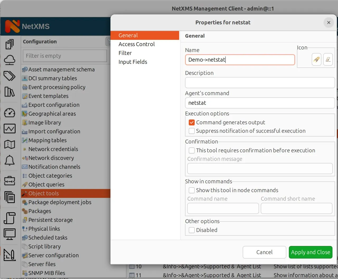 Property page for Object Tool configuration