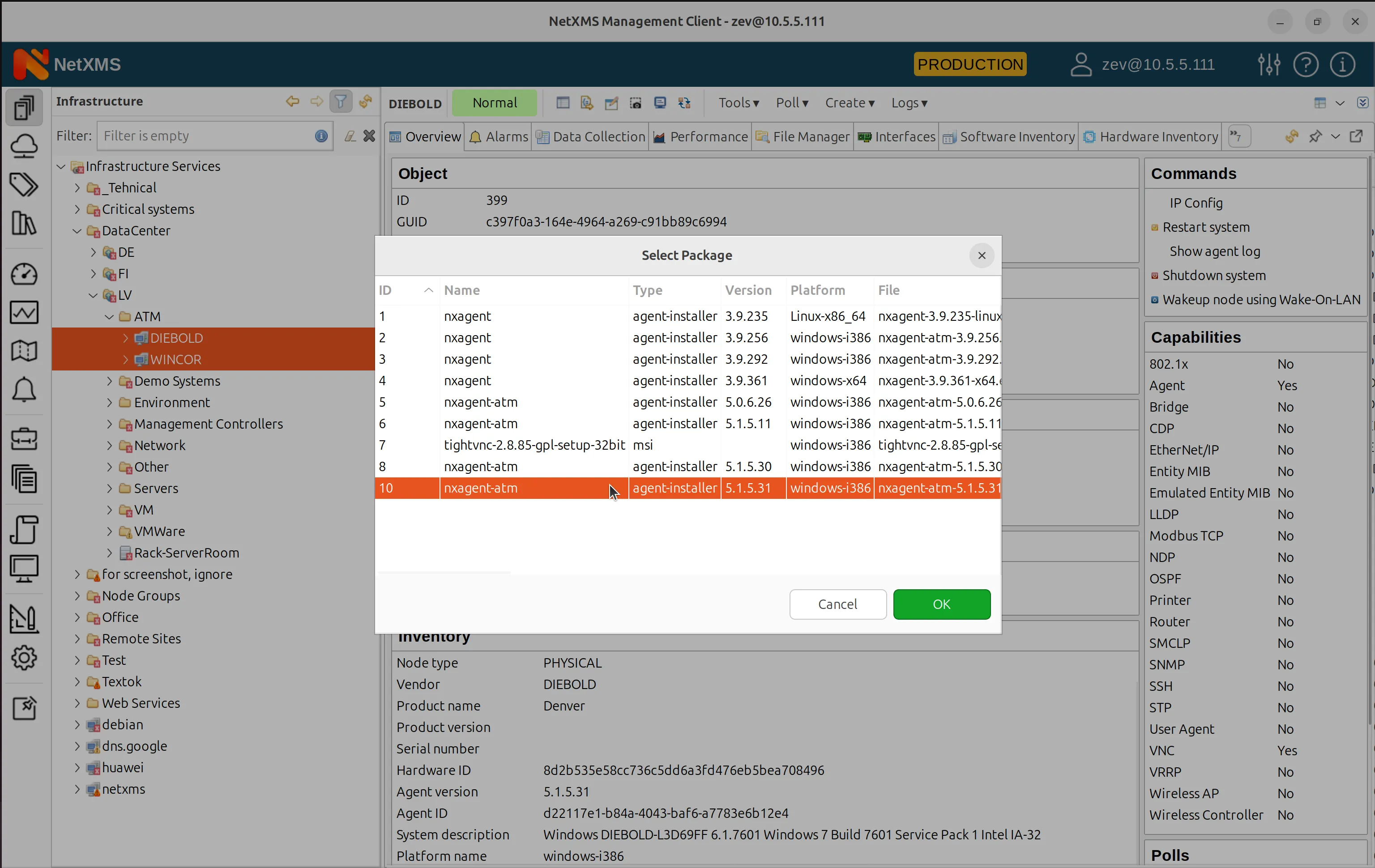 Package selector in NetXMS