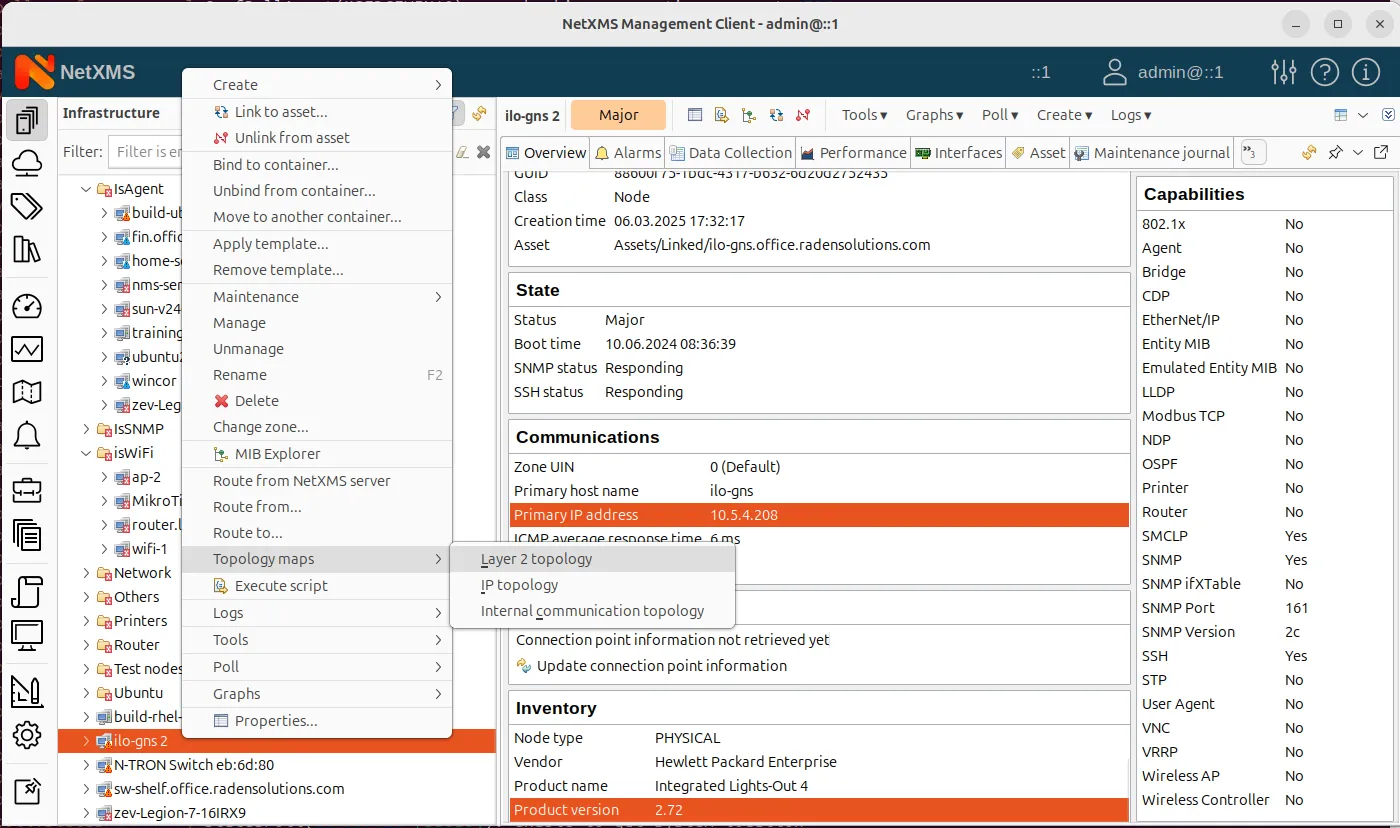 NetXMS L2 Topology Map menu intem