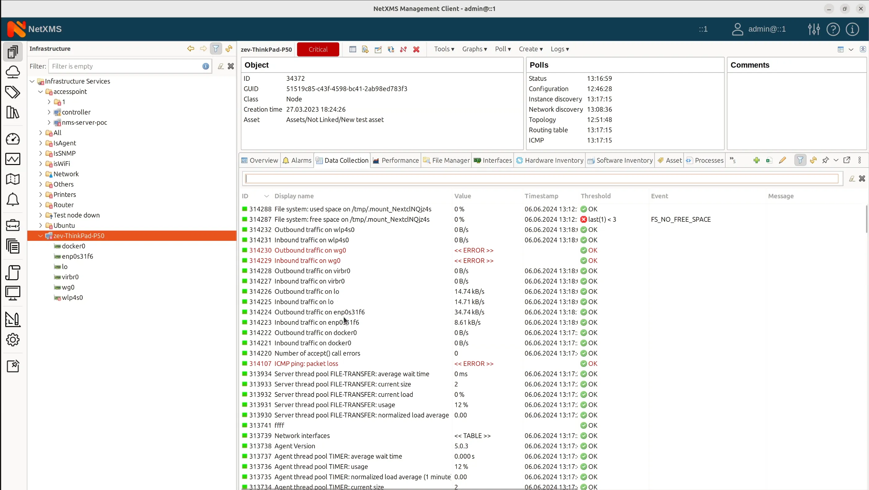 Data collection items list in NetXMS