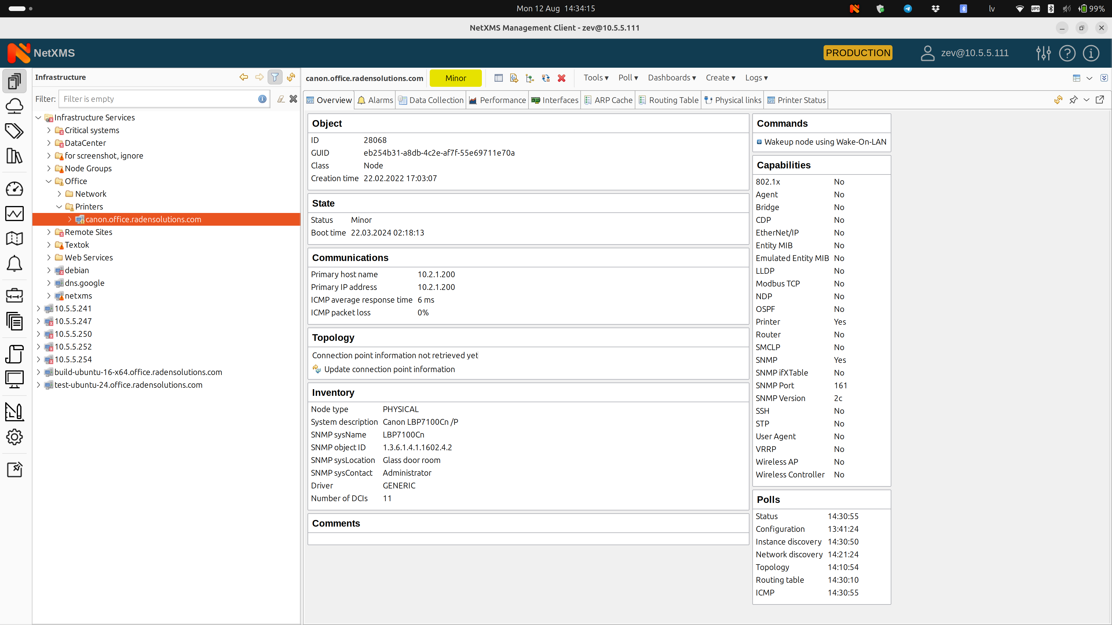 Device overview page in NetXMS