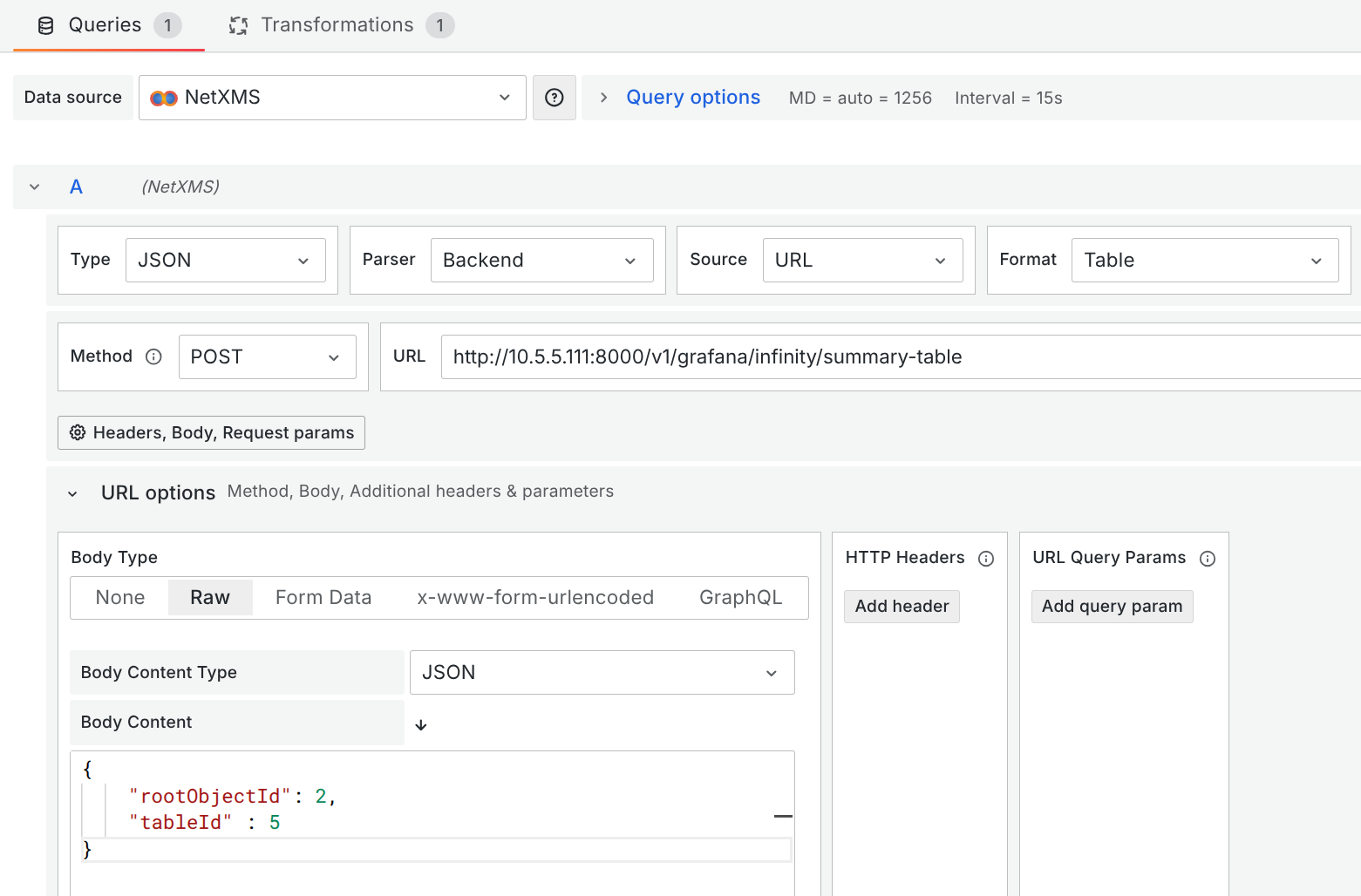 Configuration of the summary table using the Infinity Plugin