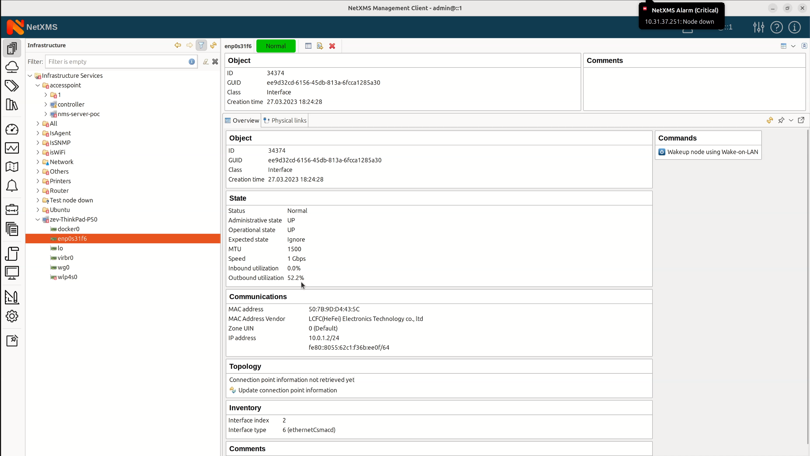 Outbound utilisation percentage in the general object view