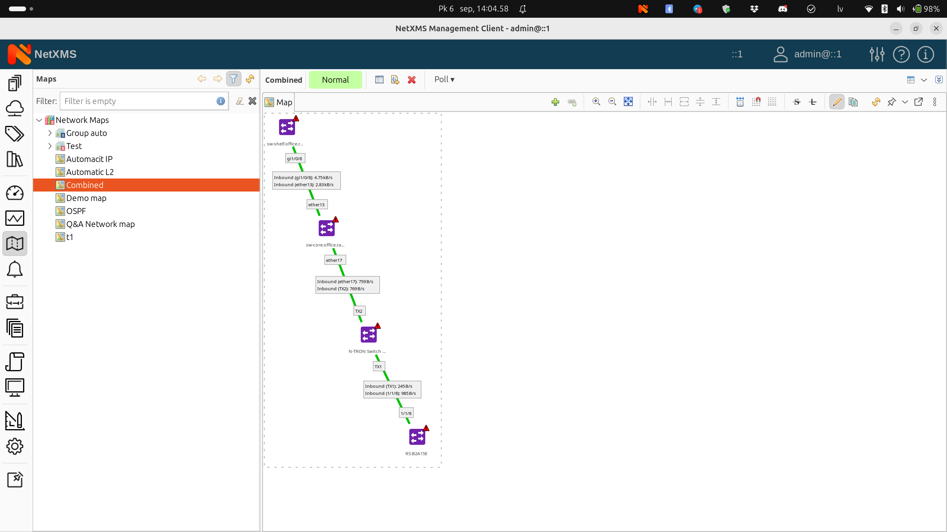 Network map with information on the links