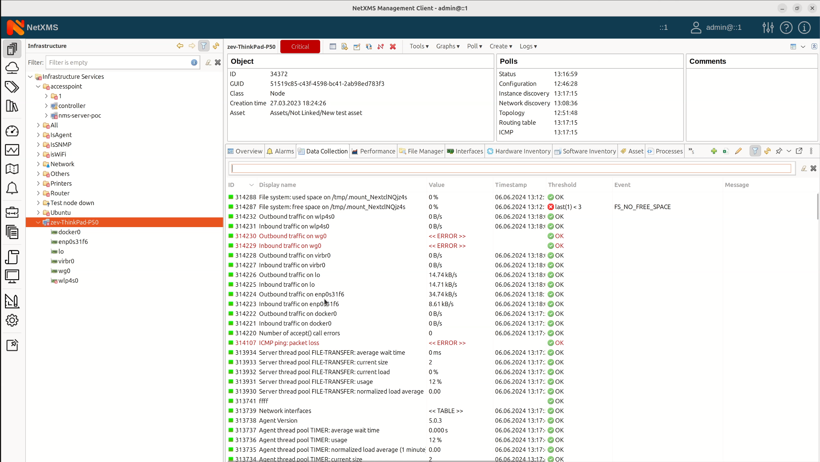 Data collection items list in NetXMS