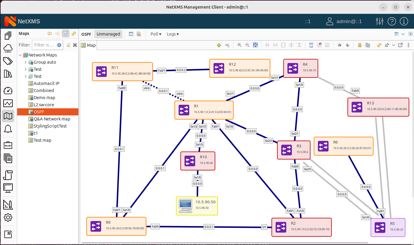 Topology map in NetXMS gets automatically updated 