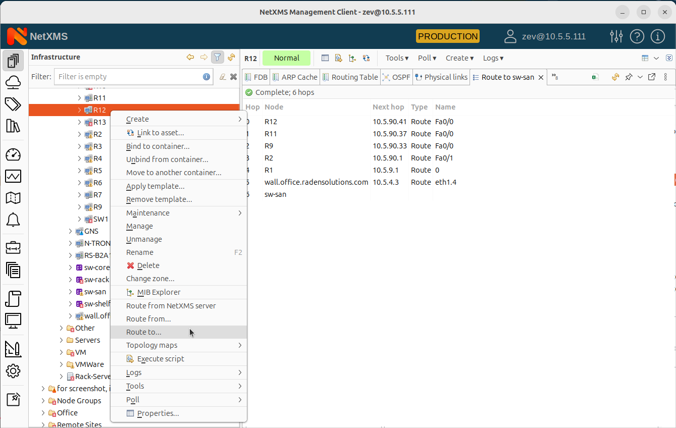 NetXMS Route to menu item