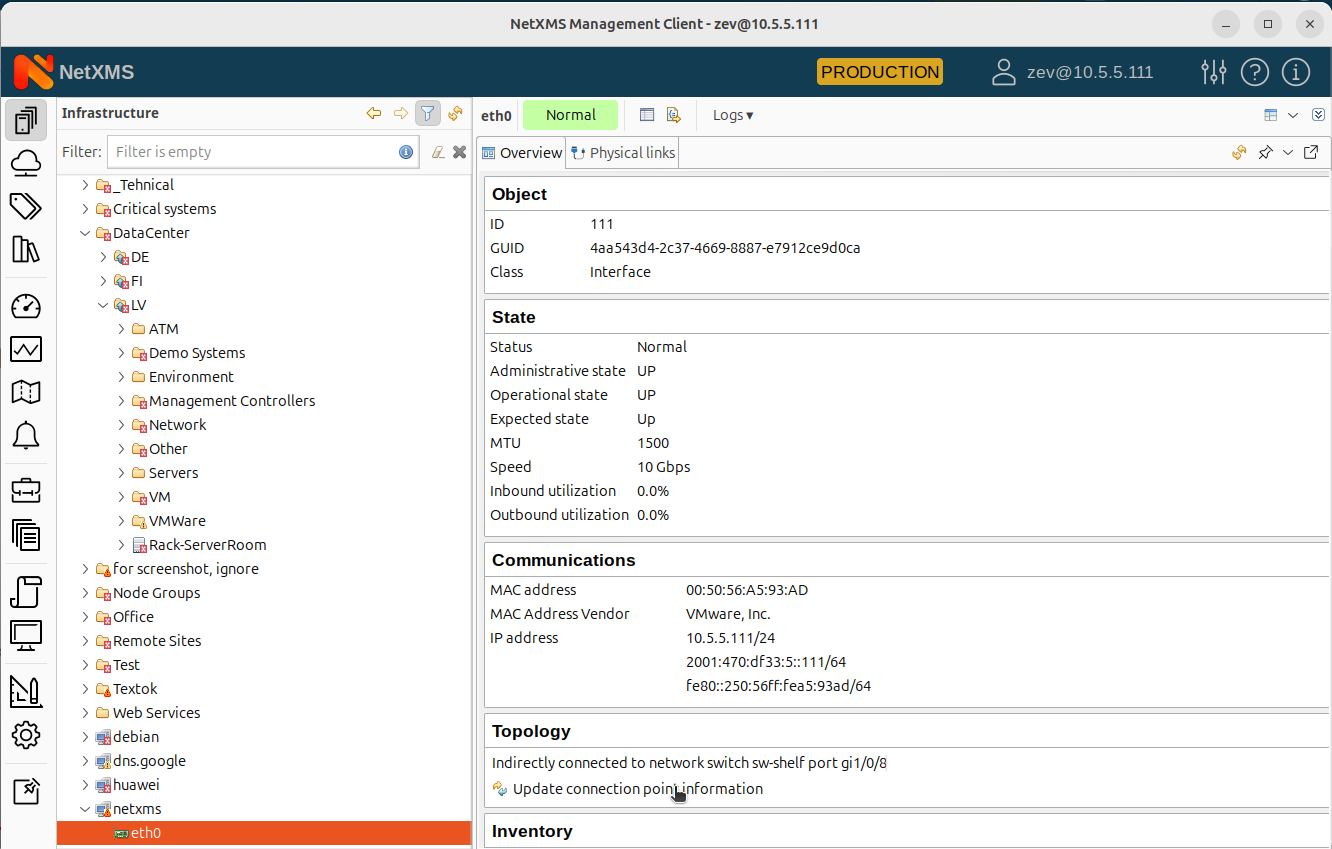 NetXMS interface overview page