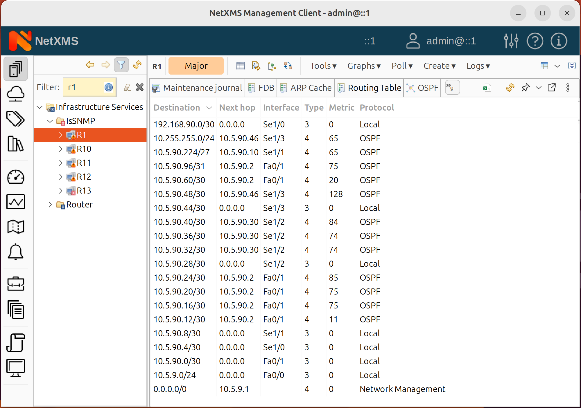 NetXMS Routing table